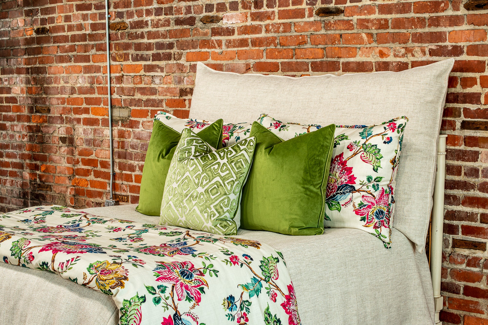 Pink and Green Embroidered Floral