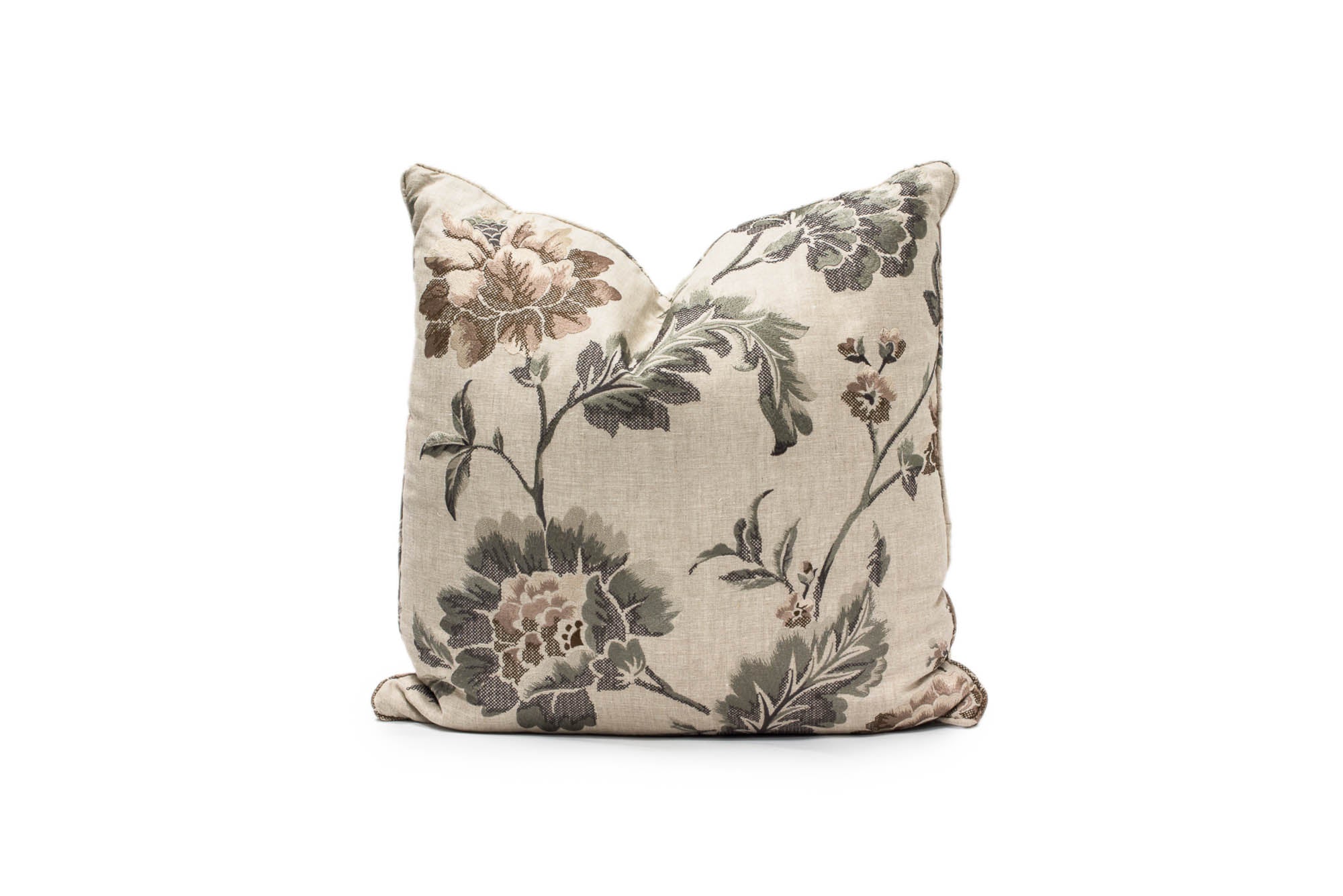 Taupe Linen Pillow With Embroidery