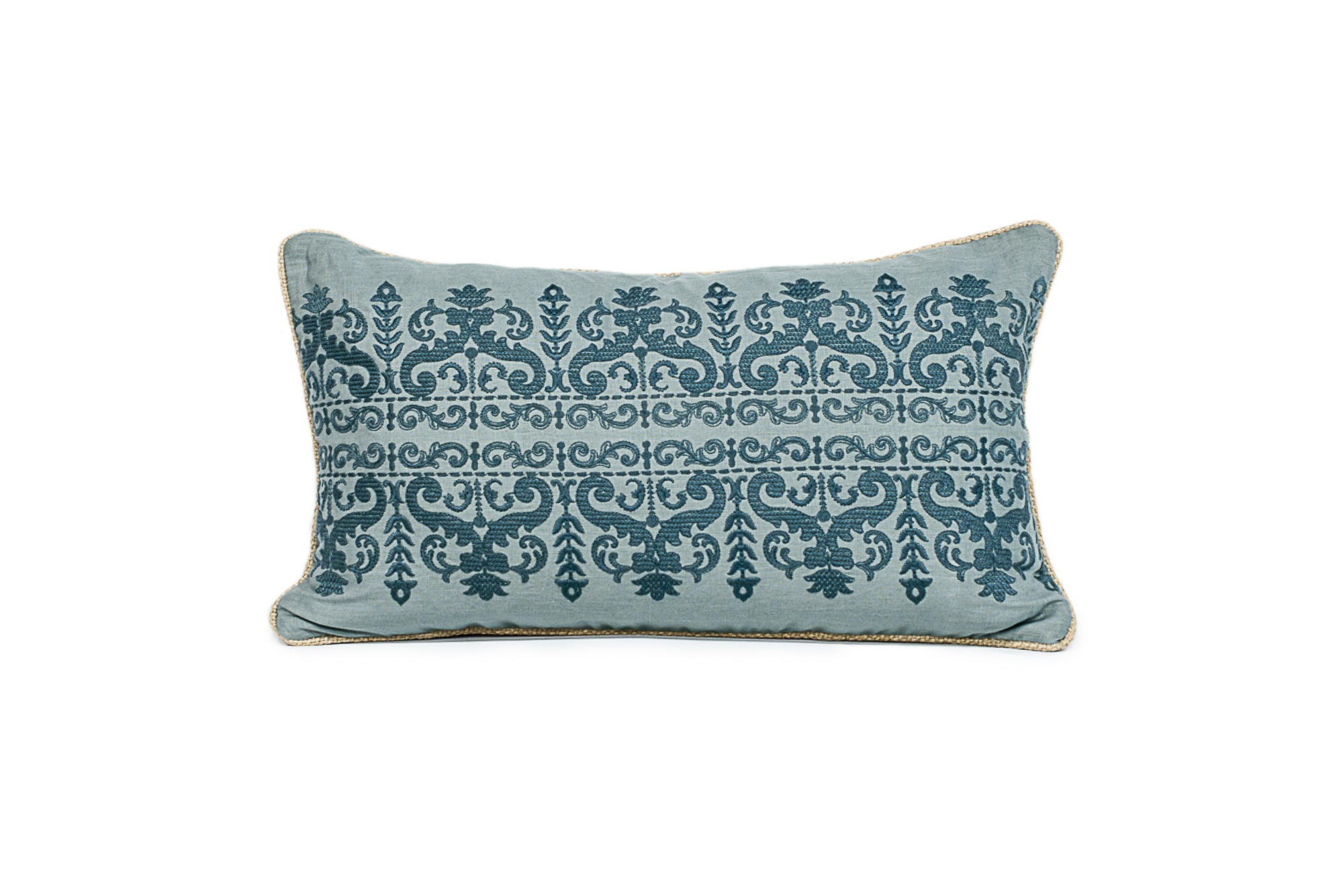 Blue Embroidered Bolster Pillow