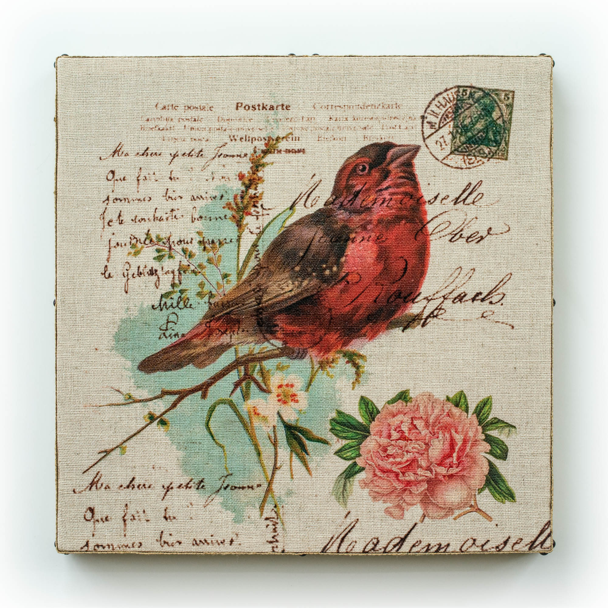 Single Layer Art on Linen French Bird Red